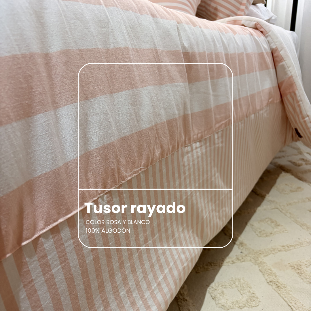 Acolchado Tiana lado rayado rosa en tusor con relleno de guata